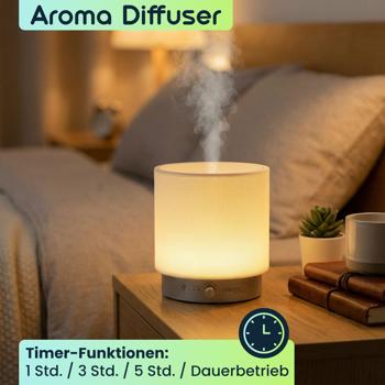 Preview: Aroma Diffuser 140ml mit LED Beleuchtung dimmbar – Elektrische Duftlampe 12W – Lufterfrischer mit Timer & 30 Min. Schlafhilfe-Modus Funktion