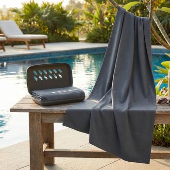 Preview: Linge de bain en microfibre 200 x 100 cm anthracite – grande serviette de sport, séchage rapide, poids plume – boîte de rangement incluse