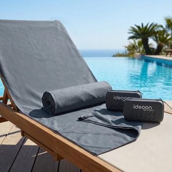 Set di 2 asciugamani in microfibra antracite 200 x 100 cm, grande asciugamano sportivo ad asciugatura rapida e ultraleggero, asciugamano da viaggio con box di conservazione inclusa