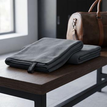 Preview: Set di 2 asciugamani in microfibra antracite 200 x 100 cm, grande asciugamano sportivo ad asciugatura rapida e ultraleggero, asciugamano da viaggio con box di conservazione inclusa