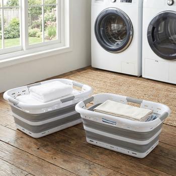 Set of 2 foldable laundry baskets 41 L – space-saving plastic laundry sorter with ventilation – ultra-flat 8.5 cm for laundry room & camping