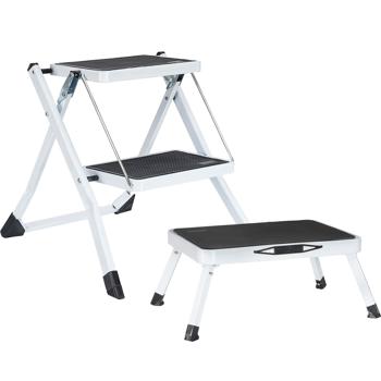 Küchenleiter 2 Stufen & Tritthocker Set – Klappbar, 150 kg belastbar, rutschfeste Trittflächen, platzsparendes Steighilfen-Duo aus stabilem Stahl