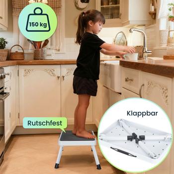 Preview: Küchenleiter 2 Stufen & Tritthocker Set – Klappbar, 150 kg belastbar, rutschfeste Trittflächen, platzsparendes Steighilfen-Duo aus stabilem Stahl