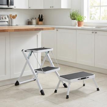 Kitchen Ladder 2 Steps & Step Stool Set &ndash; Folding, 150 kg capacity, non-slip treads, space-saving step-aid duo made of sturdy steel