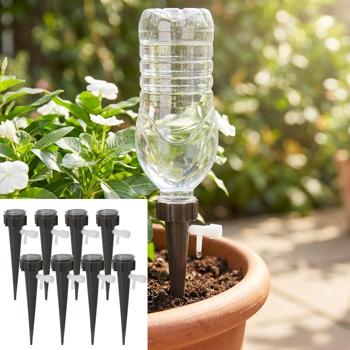 Sistema di irrigazione a goccia per bottiglie PET, set da 8 – irrigazione automatica delle piante in vacanza e nella vita quotidiana – regolazione integrata, nero-bianco