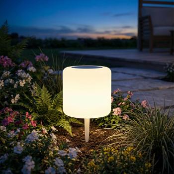 Moderne lampe de table cylindrique LED solaire & luminaire de jardin avec piquet de terre, changement de couleur RVBW, rechargeable par USB, IP44 résistant aux intempéries – idéale pour votre jardin