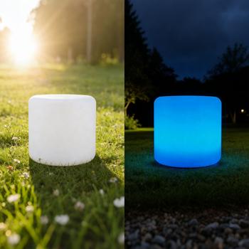 Preview: Moderne lampe de table cylindrique LED solaire & luminaire de jardin avec piquet de terre, changement de couleur RVBW, rechargeable par USB, IP44 résistant aux intempéries – idéale pour votre jardin