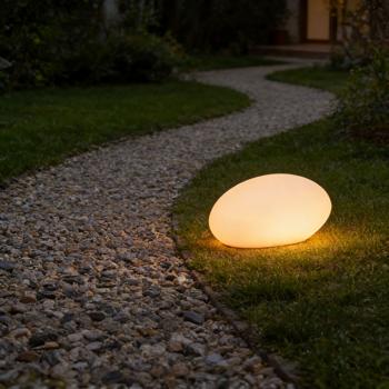 Preview: Élégante pierre solaire LED lampe de jardin IP44 : pierre décorative avec changement de couleur & pique de terre, blanc chaud & multicolore, projecteur solaire résistant aux intempéries, 22,4 cm