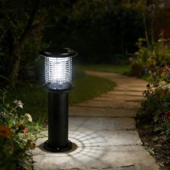 Preview: 6er-Set Solar Gartenlampe mit Mückenvernichter aus Edelstahl, 2in1 LED Wegeleuchte Schwarz, Warmweiss 300lm & UV Insektenschutz 15lm, IP44, 25 x 60 cm