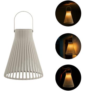 Preview: Dekorative LED Solar Laterne für Aussen, Moderne Gartenlaterne in Grau mit Tragegriff, Solarlampe im Lamellen-Design für Balkon & Terrasse