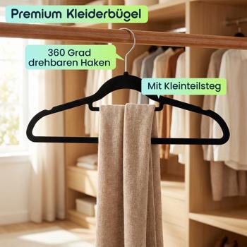 Preview: Premium Kleiderbügel, 10er-Set, mit 360 Grad drehbarem Haken, Antirutsch Beschichtung und extra Halter für Krawatten, Gürtel oder Schals, Platzsparend