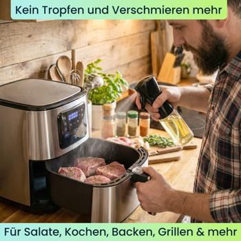 Preview: 2er-Set Premium Öl Sprüher & Essig Zerstäuber aus Glas je 200ml – Ideal für Heissluftfritteuse, Salate & Grillen – Edle Sprühflasche 6x20cm für eine gesunde Küche im Alltag