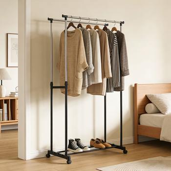 Preview: Mobile clothes rack with double clothes rail – 80 cm wide – Height‑adjustable from 90 to 160 cm – Stable wardrobe stand for your clothing