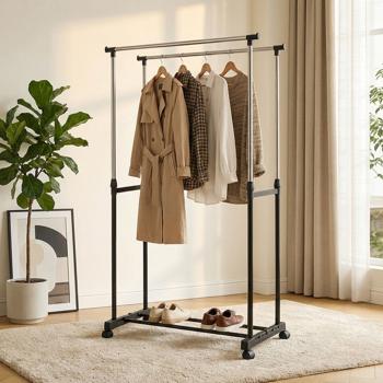 Mobile clothes rack with double clothes rail – 80 cm wide – Height‑adjustable from 90 to 160 cm – Stable wardrobe stand for your clothing