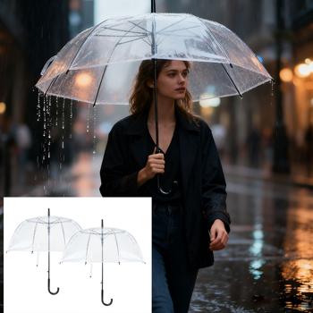 2er-Set Transparenter Regenschirm mit Automatik, 85 cm Durchmesser, klarer Glockenschirm für Damen & Herren, robuster Stockschirm mit Einhand-Öffnung