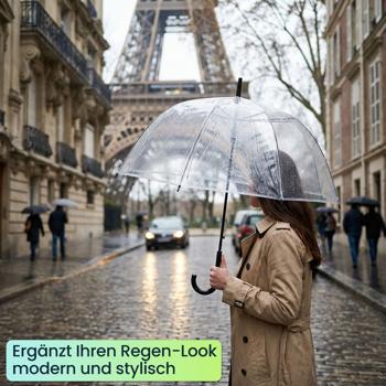 Preview: 4er-Set Transparenter Regenschirm mit Automatik, 85 cm Durchmesser, klarer Glockenschirm für Damen & Herren, robuster Stockschirm mit Einhand-Öffnung