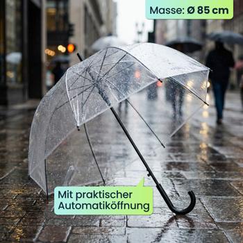 Preview: 4er-Set Transparenter Regenschirm mit Automatik, 85 cm Durchmesser, klarer Glockenschirm für Damen & Herren, robuster Stockschirm mit Einhand-Öffnung