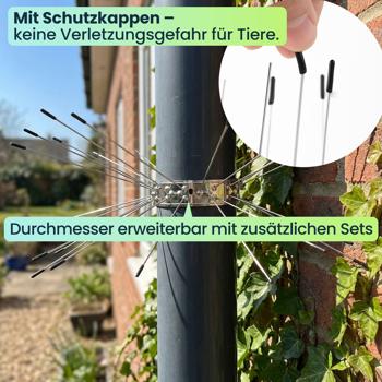 Preview: Effektiver Marder-Abwehrgürtel 4er Set aus Edelstahl, Kletterschutz für Regenrohre und Bäume, Abwehr gegen Waschbären & Katzen, leichte Montage