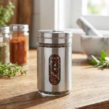 Edler Gewürzstreuer Edelstahl mit Sichtfenster 94ml Vorratsdose für Gewürze Kräuter Salz Pfeffer Streuer mit 3 verstellbaren Lochgrössen