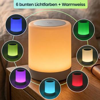 Preview: 2er-Set Akku Tischlampe mit Touch-Steuerung, 6 bunten Lichtfarben und Warmweiss, Bequemes Laden per USB-C, Praktischer integrierter Bügel zum Aufhängen