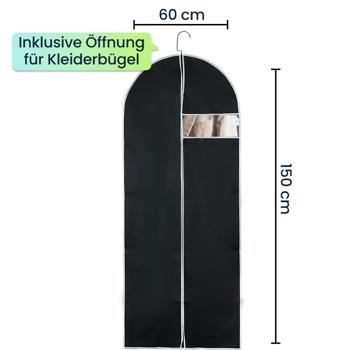 Preview: 2er-Set Kleiderschutzhüllen Schwarz mit Reissverschluss und Sichtfenster Kleidersack für Anzüge Kostüme Kleider Schutzhülle mit Kleiderbügelöffnung