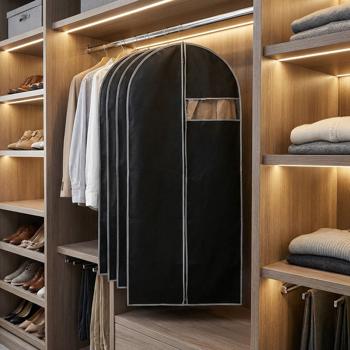 Preview: Lot de 2 housses de vêtements noires avec fermeture éclair et fenêtre, sac à vêtements pour costumes, tailleurs, robes, housse de protection avec ouverture pour cintres