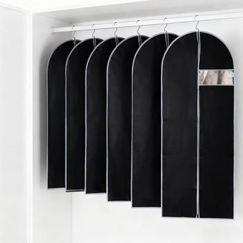 Preview: Lot de 2 housses de vêtements noires avec fermeture éclair et fenêtre, sac à vêtements pour costumes, tailleurs, robes, housse de protection avec ouverture pour cintres