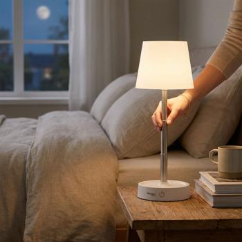 Edle LED Tischleuchte dimmbar & aufladbar: Akku Nachttischlampe modern, Höhe verstellbar, warmweiss - kabellose Leselampe in Edelstahl-Design