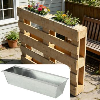 Cassetta per piante premium per pallet europei in metallo zincato, inserto per pallet con 3 fori di scarico, fioriera per mobili in pallet, argento
