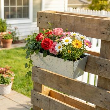 Fioriera premium per europallet con barra di sospensione in metallo zincato, inserto per pallet e cassetta da balcone per ringhiere fino a 2,5 cm di spessore, argento