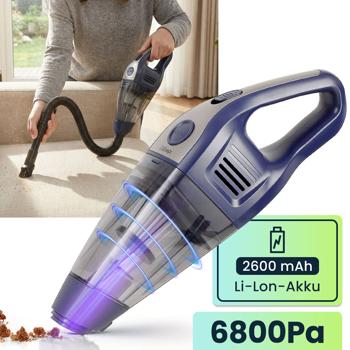 Preview: Akku-Handsauger 6800 Pa starker Mini Staubsauger, kabellos 2600 mAh Li-Ion 66W Tischsauger - kompakt & leise für Auto, Büro, Zuhause