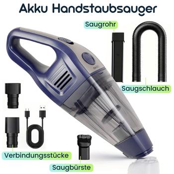 Preview: Akku-Handsauger 6800 Pa starker Mini Staubsauger, kabellos 2600 mAh Li-Ion 66W Tischsauger - kompakt & leise für Auto, Büro, Zuhause