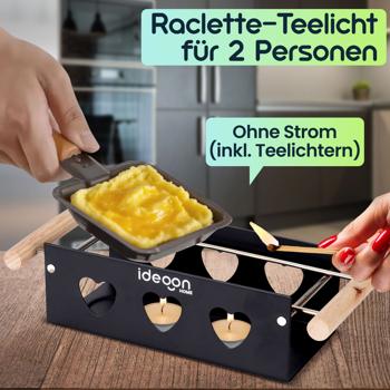 Preview: 3er-Set Raclette-Teelicht für je 2 Personen, Raclette Set ohne Strom inkl. Teelichtern und Schaber, Metall, ideal für Balkon, Camping & unterwegs