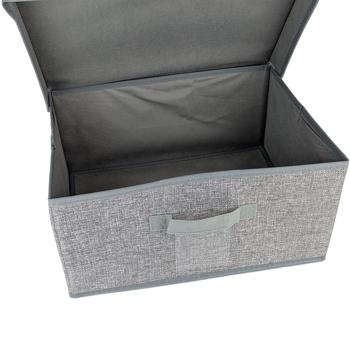 Preview: Scatola portaoggetti in tessuto pieghevole con coperchio, grigio, 39x28x19 cm – ideale per scaffali, armadi, giocattoli e altro