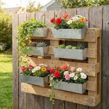 Set di 6 fioriere premium per pallet Europe con barra di sospensione in metallo zincato, inserto per pallet e cassetta da balcone per corrimano fino a 2,5 cm di larghezza, argento