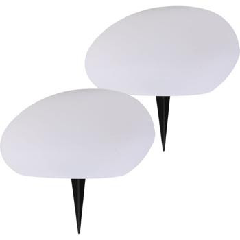Preview: Lot de 2 élégantes pierres solaires LED pour jardin IP44 : pierre décorative avec changement de couleur et piquet de terre, blanc chaud et couleurs, projecteur solaire résistant aux intempéries, 22,4 cm