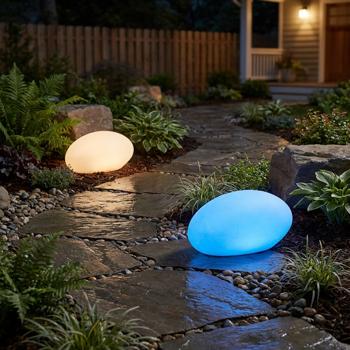 Lot de 2 élégantes pierres solaires LED pour jardin IP44 : pierre décorative avec changement de couleur et piquet de terre, blanc chaud et couleurs, projecteur solaire résistant aux intempéries, 22,4 cm
