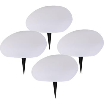 Preview: Lot de 4 élégantes pierres solaires LED pour jardin IP44 : pierre décorative avec changement de couleur & pique de sol, blanc chaud & multicolore, projecteur solaire résistant aux intempéries, 22,4 cm