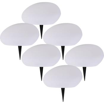 Preview: Lot de 6 élégantes pierres solaires LED pour jardin IP44 : pierre décorative avec changement de couleur & pique de sol, blanc chaud & multicolore, projecteur solaire résistant aux intempéries, 22,4 cm