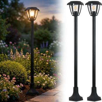 2 lampes de jardin LED solaires avec détecteur de mouvement PIR 90°, 6 m de portée – IP44, ampoule à filament E27, 3 modes, 111,5 – lampadaires extérieurs