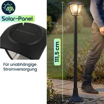 Preview: 2er-Set Solar-LED-Gartenlaterne mit PIR Bewegungssensor 90° & 6m Reichweite, IP44 Wasserfest, E27 Filament Lampe, 3 Modi, 111,5 cm, Aussenleuchte