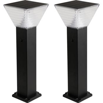 Preview: 2er-Set Premium Solar Säulen-Wegeleuchte 60cm aus Aluminium in Schwarz, 300lm, IP65 wasserfest, 360° Abstrahlung, 2 Lichtfarben & Leuchtmodi, Gartenlampe
