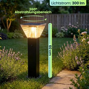 Preview: 2er-Set Premium Solar Säulen-Wegeleuchte 60cm aus Aluminium in Schwarz, 300lm, IP65 wasserfest, 360° Abstrahlung, 2 Lichtfarben & Leuchtmodi, Gartenlampe