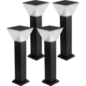 Preview: 4er-Set Premium Solar Säulen-Wegeleuchte 60cm aus Aluminium in Schwarz, 300lm, IP65 wasserfest, 360° Abstrahlung, 2 Lichtfarben & Leuchtmodi, Gartenlampe