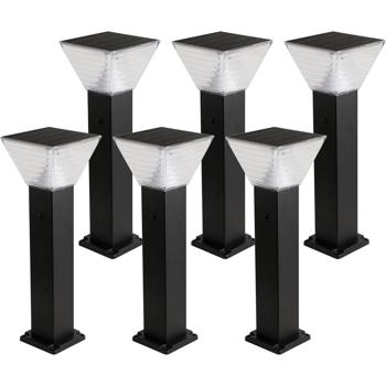 Preview: 6er-Set Premium Solar Säulen-Wegeleuchte 60cm aus Aluminium in Schwarz, 300lm, IP65 wasserfest, 360° Abstrahlung, 2 Lichtfarben & Leuchtmodi, Gartenlampe