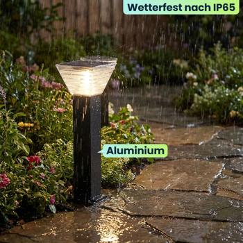 Preview: 6er-Set Premium Solar Säulen-Wegeleuchte 60cm aus Aluminium in Schwarz, 300lm, IP65 wasserfest, 360° Abstrahlung, 2 Lichtfarben & Leuchtmodi, Gartenlampe