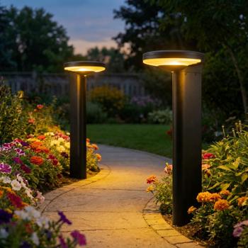 2er-Set Premium Solar Säulen-Wegeleuchte aus Aluminium in Schwarz, 300lm helle SMD-LEDs, Dämmerungssensor & 2 Leuchtmodi, wetterfeste Gartenlampe modern