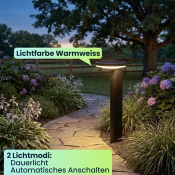 Preview: 2er-Set Premium Solar Säulen-Wegeleuchte aus Aluminium in Schwarz, 300lm helle SMD-LEDs, Dämmerungssensor & 2 Leuchtmodi, wetterfeste Gartenlampe modern