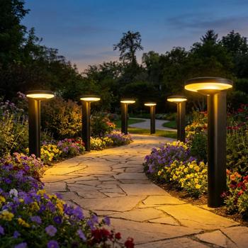 6er-Set Premium Solar Säulen-Wegeleuchte aus Aluminium in Schwarz, 300lm helle SMD-LEDs, Dämmerungssensor & 2 Leuchtmodi, wetterfeste Gartenlampe modern