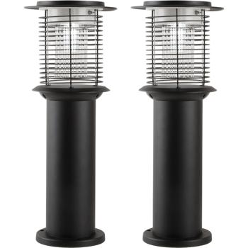 Preview: 2er-Set Solar Gartenlampe mit Mückenvernichter aus Edelstahl, 2in1 LED Wegeleuchte Schwarz, Warmweiss 300lm & UV Insektenschutz 15lm, IP44, 25 x 60 cm